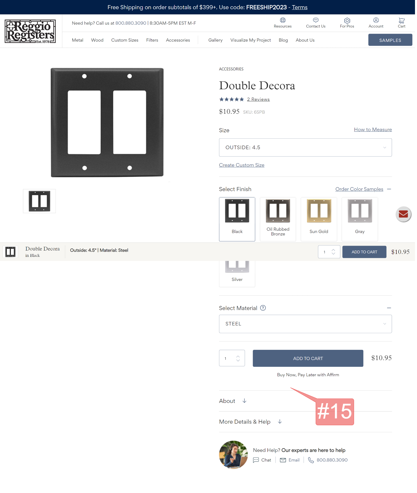 Reggio Register Shipping & Store Pickup